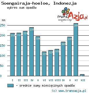 Wykres opadów dla: Soengairaja-hoeloe, Indonezja