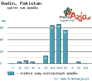 Wykres opadów dla: Badin, Pakistan