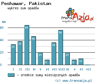 Wykres opadów dla: Peshawar, Pakistan