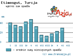 Wykres opadów dla: Etimesgut, Turcja