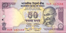 rupia indyjska - banknot rok 1997, 50 rupii, awers