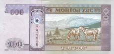 tugrik (tögrög) mongoliski - banknot rok 2000, 100 tugrik, rewers
